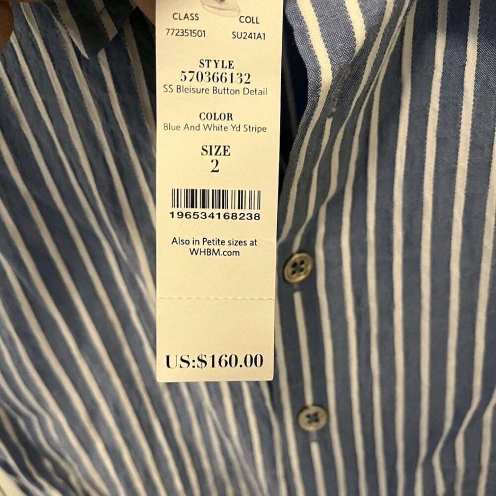 White House Black Market Blue Stripe Shirt Dress Size 2 NWT Button Front Summer - Picture 7 of 15